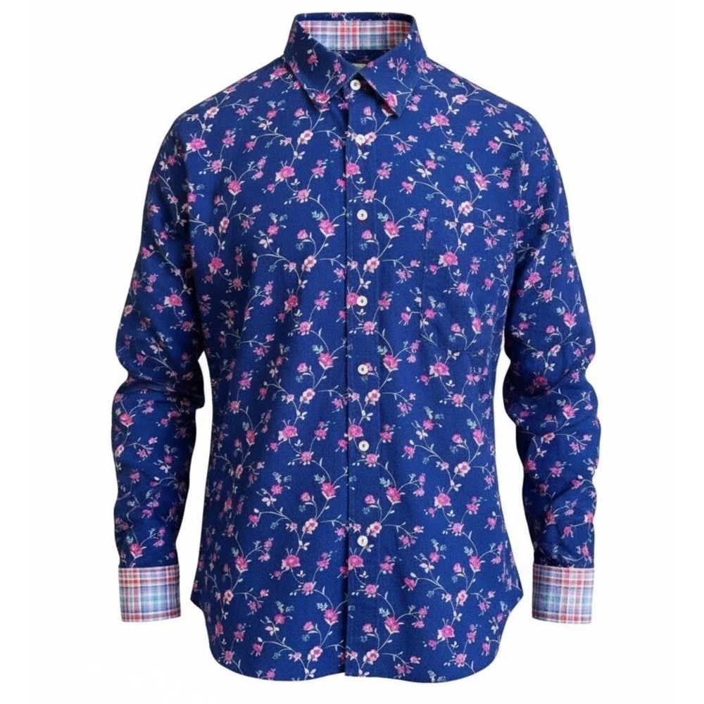 Alan Flusser Dress Shirt Floral Print Mens Size XL Button Up Long Sleeve EUC